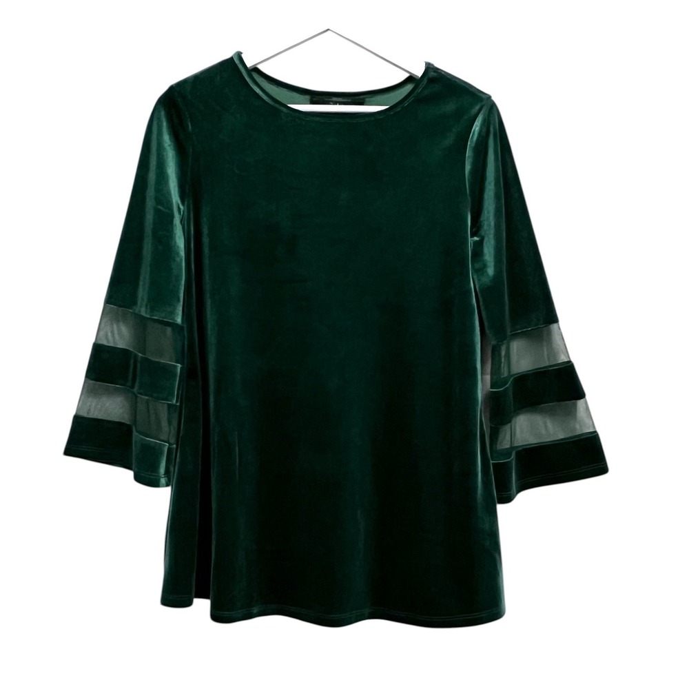 Slim Factor Velour Top Womens Small Green Mesh‎ Panel Bell Sleeve Whimsigoth Mod